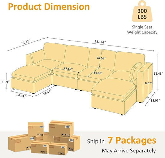 VANOMi Modular Sectional Sofa, Convertible Sofa Couch Modular Sofa with Ottoman, Sectional Sofas for Living Room Small Apartments