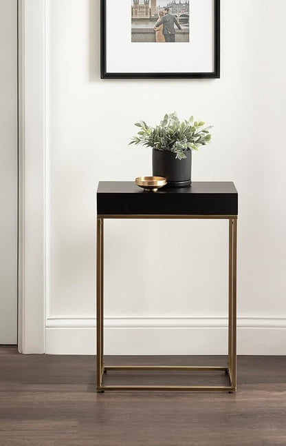 Kate and Laurel Karlsen Modern Wood and Metal Narrow Side Table, 16 x 8 x 24, Black and Antique Brass, Minimal Slim End Table for Use as Bedroom Nightstand or Accent Entryway or Living Room Decor