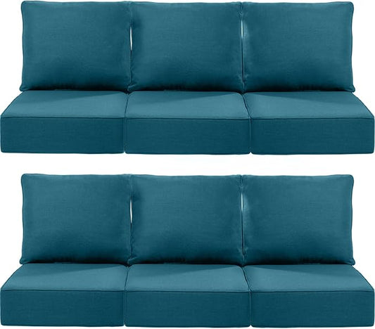 Luxury 24x24x6 Inch Outdoor Deep Seat Cushions Set of 6 - Comfortable Patio Zipper Chair Cushion for Outside Wicker Dining Rocking Swivel Chairs Loveseat Couch Sectional Sofa - Peacock Blue