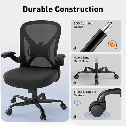 ZZH Ergonomic Office Chair Set of 6 with Adjustable Lumbar Support, Mesh Home Office Desk Chair with Wheels and Flip-up Arms, Black