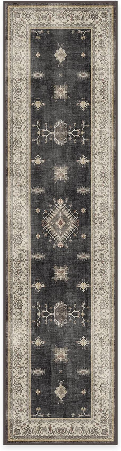 RUGGABLE Washable Vintage Runner Rug – Verena Dark Wood 2.5x10, Stain-Resistant, Non-Slip Hallway Runner – Machine Washable Rug for Hallway, Entryway, Living Room & Kitchen–with Cushioned Pad