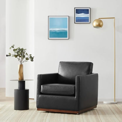 CHITA Swivel Accent Chair, Faux Leather FSC Certified Mid Century Modern Arm Chair for Living Room and Bedroom, Fully Assembled, Black