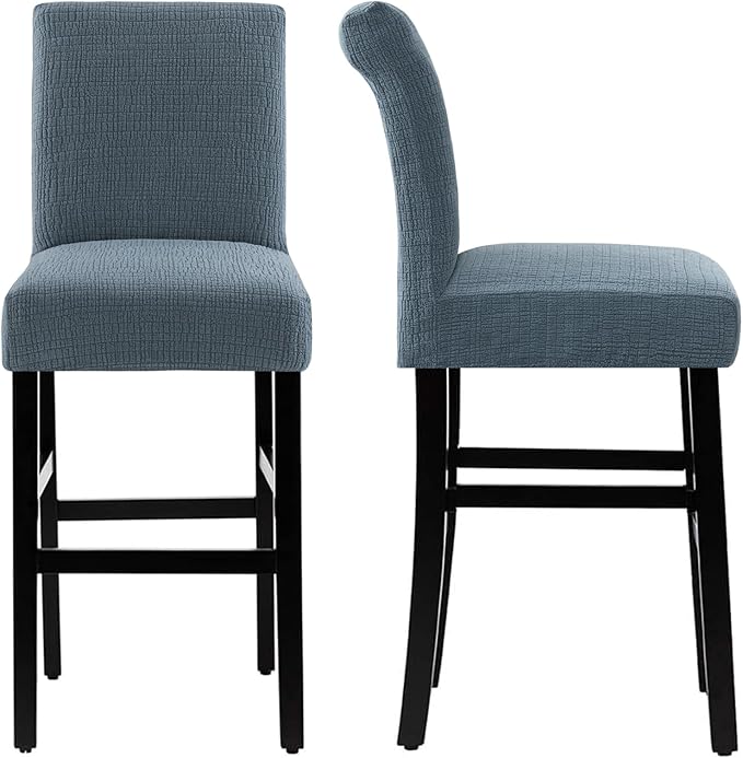 H.VERSAILTEX 100% Waterproof Barstool Covers Slipcovers Washable Counter Stool Pub Chair Slipcover for Dining Room Removable Jacquard Crizzle Pattern Height Stool Seat Covers Set of 4, Stone Blue