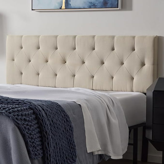 Lucid Mid-Rise Upholstered Headboard - Diamond Tufted - Padded Polyester - Adjustable Height from 34” to 46” - Easy Assembly - Bed Frame or Wall Mount - Sturdy - Pearl - Twin / Twin XL Size