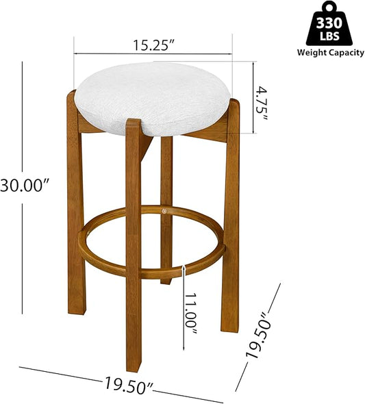 Christopher Knight Home Lilac Modern Counter Height Bar Stools Set of 4, Fabric Round Stool Chair for Kitchen Island, Wooden Dining Room Chair, Upholstered Counter Stool with Footrest, Walnut+Ivory