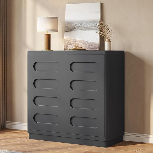 Buffet Cabinet with Storage, Arc Accent Sideboard with 2 Doors and Adjustable Shelves, Large Console Table for Dining Room, Kitchen, Living Room, Black