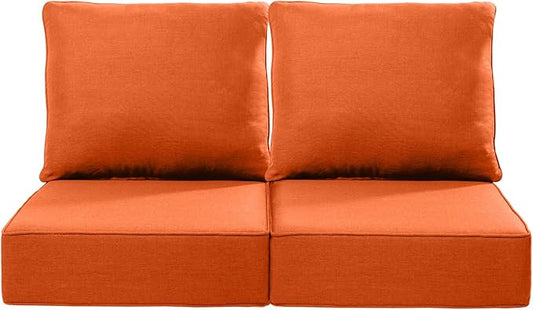 Luxury 22x24/22x25 6-Inch Outdoor Seat Cushions - Set of 2 Water Resistant Patio Chair Replacement Cushion for Porch Rattan Dining Rocker Glider Chairs Loveseat Couch Sectional Sofa - Orange