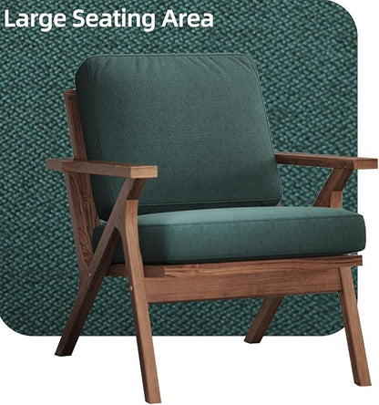 INZOY Mid-Century Modern Accent Chair with Wood Frame, Fabric Living Room Chair and Soft Thick Padded Armchair for Living Room Bedroom Reception with Removable Upholstered Cushions, Dark Green