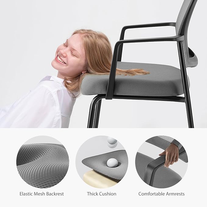 DUMOS Grey Stackable Arm Chairs with Mesh Back and Upholstered Fabric, Sturdy Metal Frame, Easy to Store and Use, Perfect for Indoor and Outdoor Spaces, 1 Chair