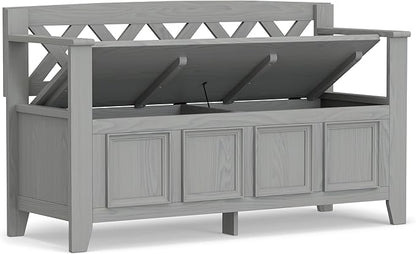 SIMPLIHOME Amherst Entryway Storage Bench - 48 inch Wide Solid Wood Hallway Seat in Fog Grey, Transitional Bench for Entryway or Living Room with Lift-Up Lid and Spacious Storage