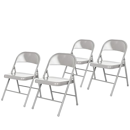OEF Furnishings OEF900 Series Premium Lightweight All-Steel Folding Chairs (4-Pack, Gray)
