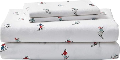 Eddie Bauer - Flannel Sheets King Size, Anti-Pilling & Wrinkle Resistant Cotton, Touchably Soft for All-Season Comfort - Bed Sheets with Matching Pillowcases & Fitted Sheet (Ski Slope)