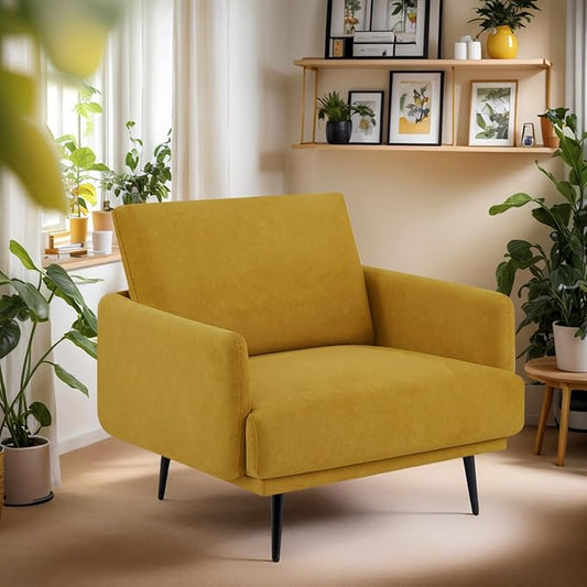 Mid-Century Accent Chair,Modern Oversized Armchair for Living Room,Comfy Upholstered Reading Accent Chairs for Bedroom,Single Sofa Chair (Yellow-1PACK)