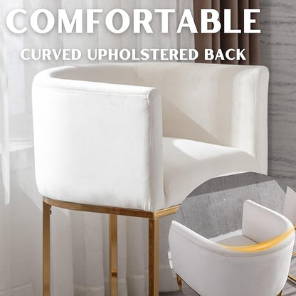 Cream Velvet Bar Stools Set of 4, 24" Contemporary Upholstered Fabric Counter Height Barstools Kitchen Counter Island Stools with Golden Metal Base