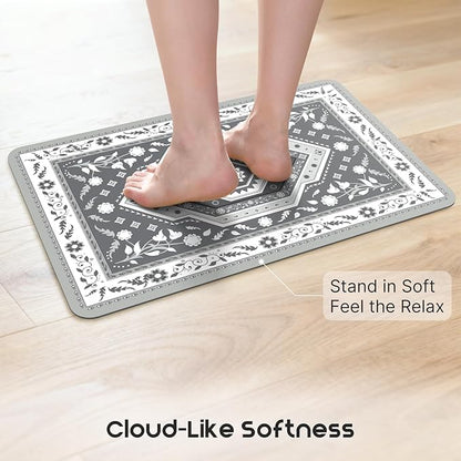 ArtyCozy 2 Piece Boho Kitchen Rug Set, Non-Slip Super Absorbent Kitchen Mats for Floor with Rubber Backing, Stain Resistant Runner for Hallway Laundry Holiday Decor, Grey, 20" × 32'' Plus 20'' × 47''