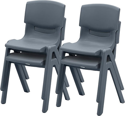 Stackable School Chairs, 14", Kids Furniture, Grey, 4-Pack
