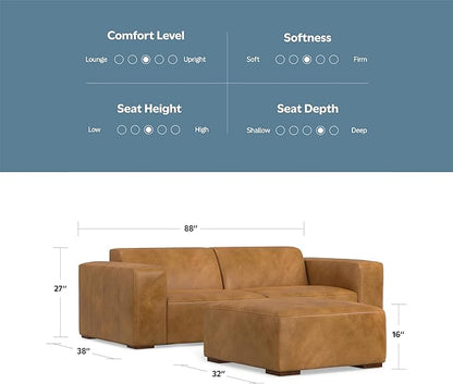 SIMPLIHOME Rex Modular Sofa and Ottoman Set in Full-Grain Genuine Leather, Sienna, 88-inch-Wide 2-Seater Leather Couch and Matching 34-inch-Wide Table Ottoman for Living Room