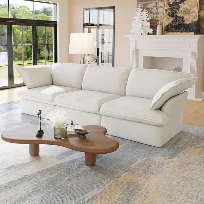 JACH Modern Modular Cloud Sectional Couch, 3 Seat Comfy Convertible Sectional Sofas Couches, Cushion Covers Removable, Two Corners and One Middle Sofa for Living Room (White)