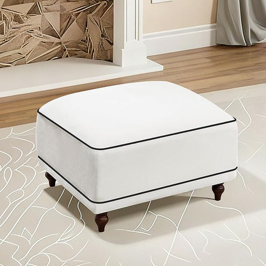 35" Square Ottoman for Modular Couch Sectional Sofa,Movable Footstool with Wooden Legs for Living Room Bedroom,Comfy Thicked Cushion Upholstered Foot Rest,White
