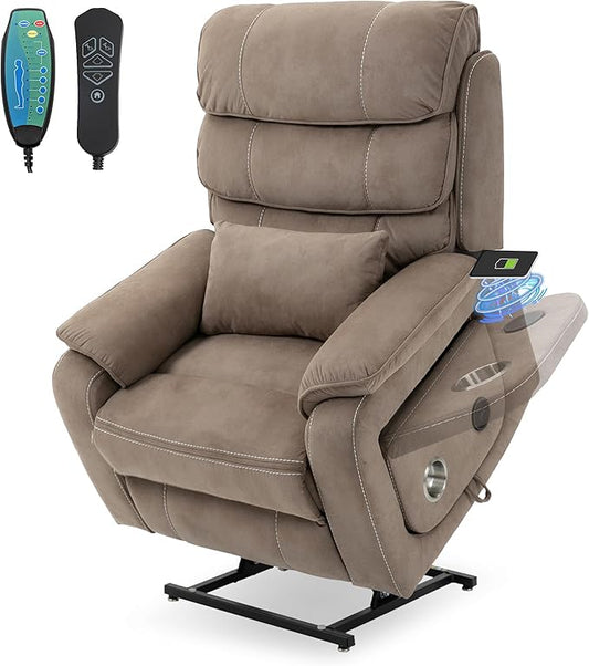 Lift Chair Lay Flat Recliner Heat Massage Dual Motor Infinite Position Power Recliners with Left Side Tray Table-Wireless Charger,Cup Holder