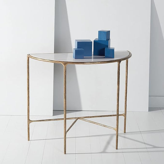 SAFAVIEH Couture Home Collection Jessa Brass Metal/White Marble Top Half Moon Entryway Living Room Console Table (Fully Assembled)