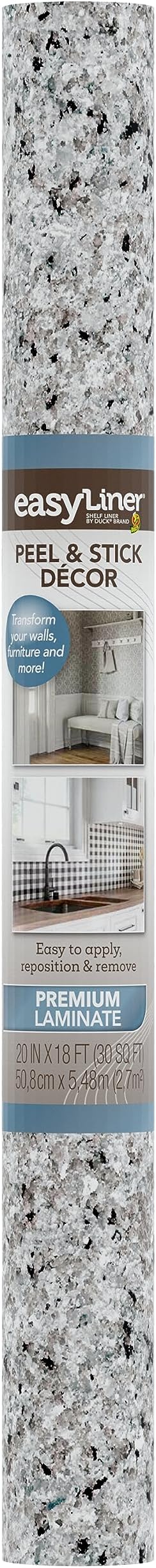 EasyLiner Peel & Stick Decor Removable Peel and Stick Wallpaper - Self Adhesive Decorative Shelf Paper for Cabinets, Walls, Resurfacing Projects - Adhesive Shelf Liner - 20in x 18ft - Gray Granite