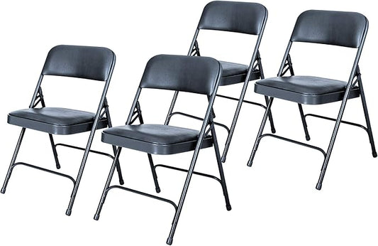 OEF Furnishings OEF1200 Series Premium Heavy Duty Vinyl Padded Folding Chairs, Commercial Grade 500 lb Capacity (4-Pack, Midnight Blue)