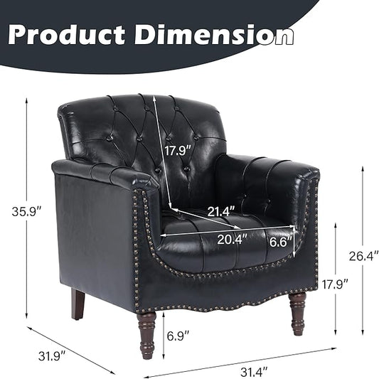 Lumibee Faux Leather Armchairs, Contemporary Accent Chairs Set of 2 with Nailhead Trims & Wood Legs for Living Room, Upholstered Comfy Arm Chairs for Office,Bedroom-Blue Black