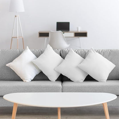 Acanva 18x18 Throw Pillow Inserts Set of 4, Premium Polyester Fiber Fill Square Sham Stuffer Cushion for Sofa, Bed, Couch and Chair, Machine Washable, White