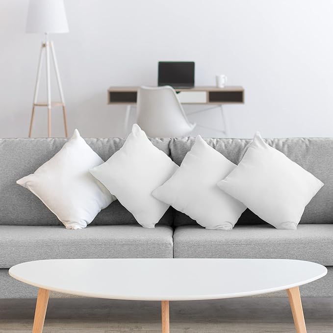 Acanva 24x24 Throw Pillow Inserts Set of 4, Premium Polyester Fiber Fill Square Sham Stuffer Cushion for Sofa, Bed, Couch and Chair, Machine Washable, 24x24 Inch(for 22x22 Cover), White 4 Count