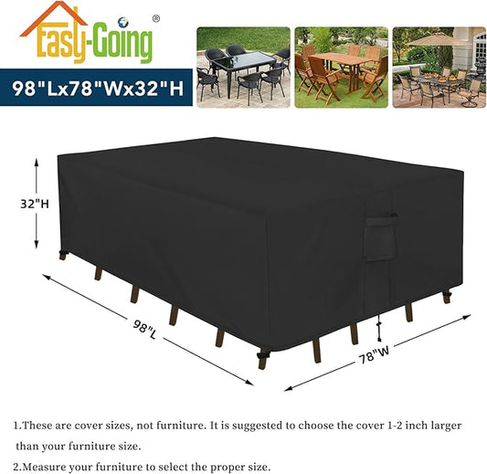 Easy-Going Rectangle Patio Furniture Cover Waterproof Outdoor Dining Table and Chair Cover Anti-UV Outside Sectional Sofa Set Covers (98"L x 78"W x 32"H, Black)