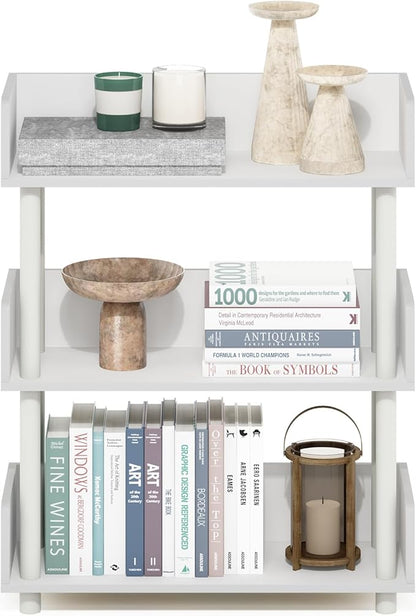 Furinno Turn-N-Tube 3-Tier Display Shelf, Storage Shelves, Book Shelf, Open Shelves with Rounded Corner Top Edges, for Organization and Storage, Living Room, Home Office, White