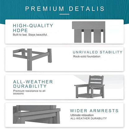 7 Piece Patio Dining Set with 11ft Patio Umbrella (Beige), 7 Gray Outdoor HDPE Dining Set with 6 Chairs + 1 Large Table with 2" Umbrella Hole, for Market, Pool, Garden, Backyard, Deck