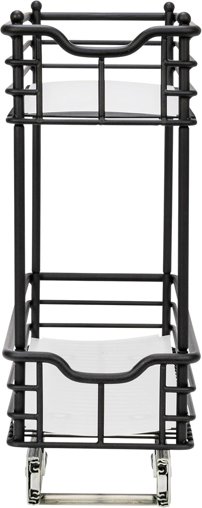 Household Essentials Glidez Multipurpose Paint-Finished Steel Pull-Out/Slide-Out Storage Organizer with Plastic Liners for Under Cabinet Use - 2-Tier Design, Black