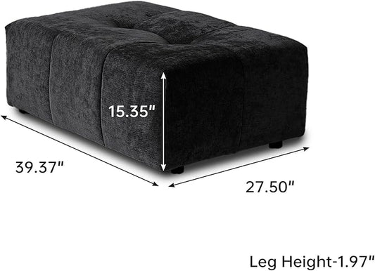 JACH Modern Ottoman Seat for Living Room, Linen Fabric Ottomans, Minimalist Foot Stool, Comfy Breathable Footstool for Living Room Apartment (Black)