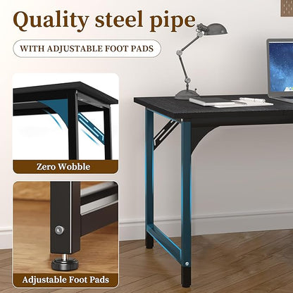 AZN Computer Desk, 55in Computer Desk, Office Desk w/Sturdy Metal Frame, Office Desk w/Water-Resistant, Scratchproof Surface, Home Office Desks w/Large Legroom for Work Study Writing Gaming, Black
