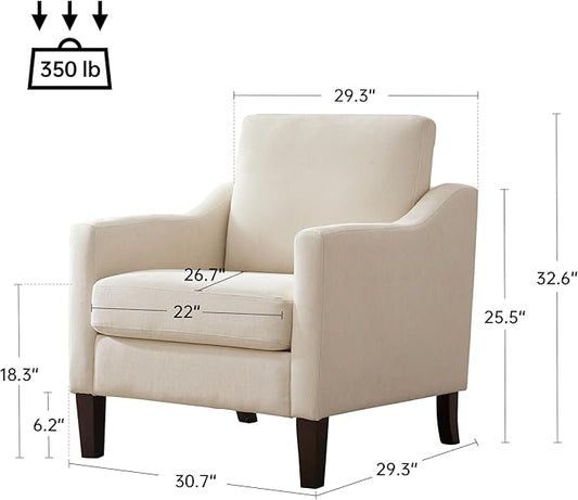 VKNOW Mid Century Modern Accent Chair, Upholstered Living Room Chairs Armchair for Bedroom, Comfy Reading Accent Chairs with Wood Legs for Living Room, Beige