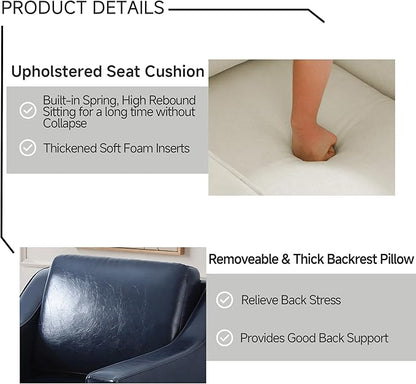 UIXE Faux Leather Swivel Accent Chair Set of 2, Upholstered Arm Chair for Living Room, Modern Club Armchair Comfy Single Sofa Bedroom Reading Seat with Lumbar Pillow - Navy Blue