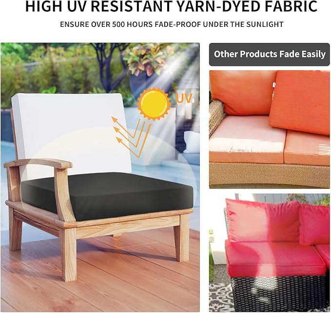 Easy-Going Waterproof Patio Cushion Covers ONLY Cover 22x22x4 inch 4 Pack Replacement Non-Slip Outdoor Seat Cushion Slipcover with Zipper. Black