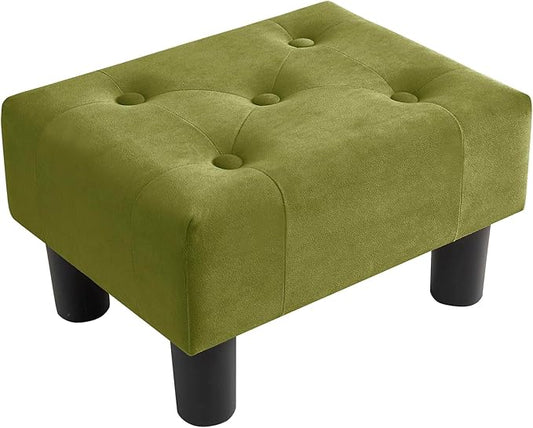 Poofzy Small Foot Stool Ottoman, Velvet Ottoman Foot Rest with Legs, Rectangle Foot Rest for Couch, Footstools and Ottomans Small for Living Room and Entryway (Olive Green)