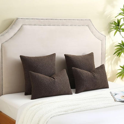 FUTEI Pack of 2 Dark Coffee Decorative Throw Pillow Covers 22x22 Inch Soft Cozy Solid Boucle Textured Cushion Case,Modern Home Decor for Couch Bed Living Room