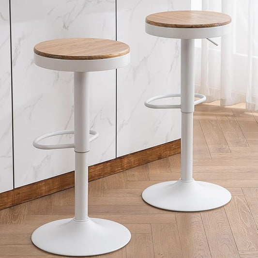 Kidol & Shellder Bar Stools Set of 4 Round Adjustable Swivel Barstools Modern Backless Bar Chairs Wooden Seat Counter Height Stools Armless for Kitchen Island, Cafe, Dining Room White