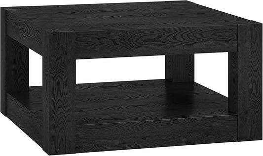 Henn&Hart 32" Wide Square Coffee Table in Natural Black, for Home, Living Room, Bedroom, Entertainment Room, Office