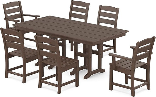 POLYWOOD Lakeside Dining Set, Table and Chairs, 5-Piece, HDPE Outdoor Patio Furniture, Fade-Proof, Mahogany, Deck, Garden, Backyard