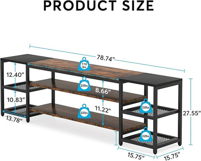 Tribesigns 78 Inch TV Stand for TVs up to 85 Inch, Media Entertainment Center Console Table, Industrial 3-Tier TV Console Table with Storage Shelves for Living Room, Entertainment Room