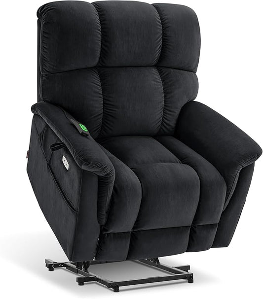 MCombo Large-Wide Dual Motor Power Lift Recliner Chair, Massage and Dual Heating for Elderly People, Infinite Position, Fabric R7166 (Black)