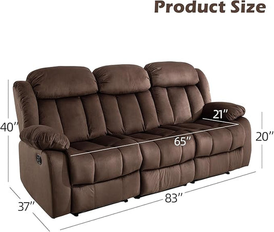 INZOY Manual Recliner Sofa with Padded Armrest, Wall-Hugger 3 Seat Reclining Love Seat Couches with Overstuffed Back, 3 Seater Reclining Chair for Living Room Theater Seating, Brown