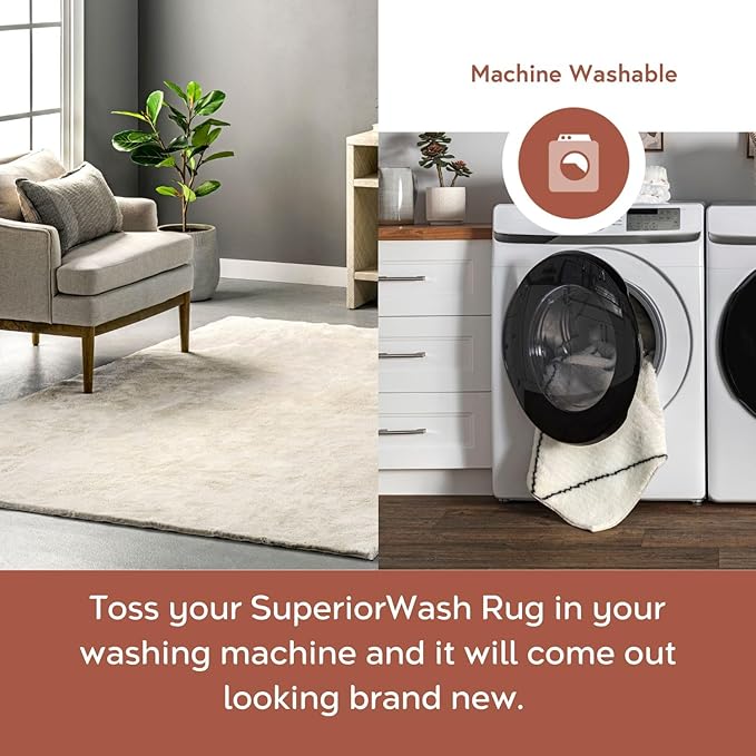 nuLOOM 3' x 5' Cozy Plush SuperiorWash Area Rug, Machine Washable, Non-Slip, Soft Fluffy Shag Carpet for Living Room Bedroom Kids Room Nursery Home Decor, Loni Cream