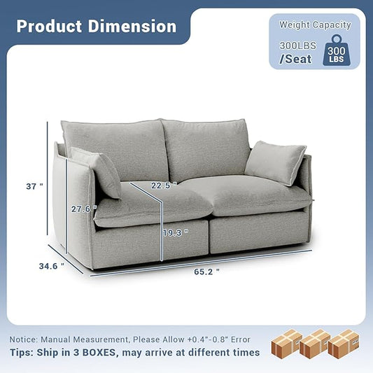 Cloud Modular Sectional Sofa, Waterproof Down Filled Sectional Sofa, High Backrest Loveseat Sectional Couches for Living Room, Modern Modular Couch with Removable Cover, Light Gray