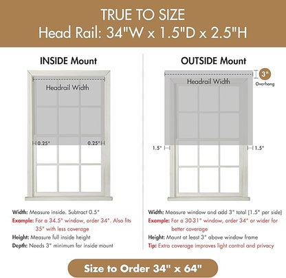 Madison Park Cordless Roman Shades, Total Blackout Window Blind Privacy Window Shades, Thermal Insulated Cordless Window Treatment for Bedroom, Living Room, Quincy, Single Panel 34" W X 64" H Grey